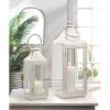 Accent Plus Distressed White Metal Candle Lantern - 12 inches