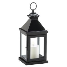 Gallery of Light Glossy Black Metal Candle Lantern - 14.25 inches
