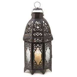 Accent Plus Lacy Cutout Black Candle Lantern - 12 inches