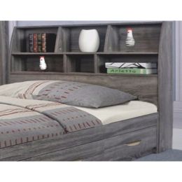 Wooden Frame Full Size Bookcase Headboard with Grains, Distressed Gray