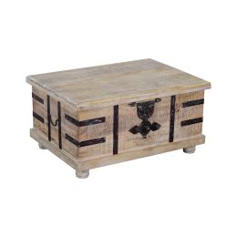 DunaWest Farmhouse Mango Wood Lift Top Storage Coffee Table with Metal Inlays, Brown and Black