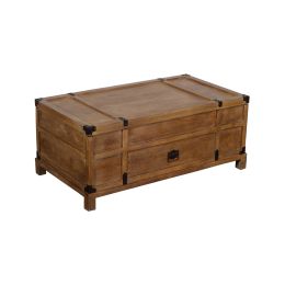 DunaWest Rustic Single Drawer Mango Wood Coffee Table with Lift Top Storage & Compartments, Brown