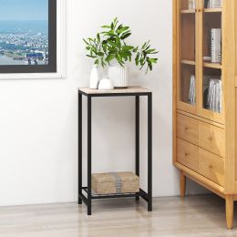 2-Tier End Table, Industrial Side Table Nightstand with Durable Metal Frame, Coffee Table with Mesh