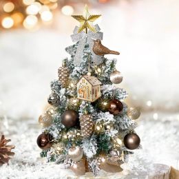 2ft Tabletop Christmas Tree with Light Artificial Small Mini Woodland Christmas Decoration with Flocked Snow, Exquisite Decor & Xmas Ornaments for Tab