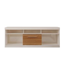 DunaWest 71 Inch TV Media Entertainment Center, 5 Cubbies, 1 Sliding Door, White and Oak