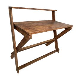 DunaWest 42 Inch Rectangular Mango Wood Home Office Desk, Top Shelf, X Shaped Folding Frame, Brown