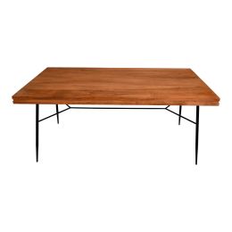 DunaWest 69 Inch Handcrafted Industrial Design Dining Table, Acacia Wood Top, Metal Legs, Black and Brown