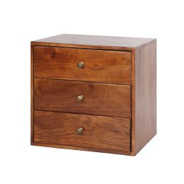 DunaWest 20 Inch Mango Wood Storage Chest, 3 Drawers, Grain Details, Cherry Brown