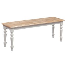 Dunawest Grained Rectangular Wooden Bench with Turned Legs, Natural Brown and White