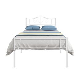 twin size single bed frame in white color for adult and children used in bedroom or dormitory with large storage space under the bed