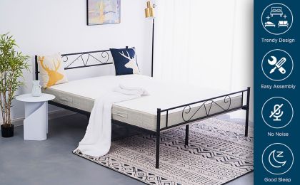 Full Bed Frames with Modern Headboard, Metal Bed-Frame with Storage, No Box Spring Needed, Heavy Duty Steel Slat,Easy Assembly (Elegant Black)