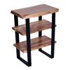 DunaWest 20 Inches Industrial End Side Table with Artisinal Live Edge Wood, Metal Legs, Brown, Black