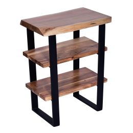 DunaWest 20 Inches Industrial End Side Table with Artisinal Live Edge Wood, Metal Legs, Brown, Black