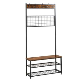Coat Rack Shoe Bench, Storage Bench, Wood Look Furniture with Metal Frame, 3-in-1 Design