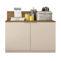 DunaWest 36 Inch Wooden Accent Cabinet with 2 Doors, Brown and Off White