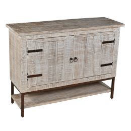 DunaWest Wooden Entryway Cabinet with 2 Doors and Metal Frame, Antique White and Black