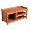 DunaWest Entryway Bench with Wooden Seat and 2 Slatted Shelves, Brown