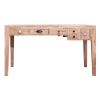 DunaWest 6 Drawer Grained Rustic Mango Wood Home Office Desk with Straight Legs, Weathered Brown