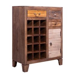DunaWest 35 Inch 3 Drawer Wooden 15 Bottle Wine Accent Cabinet with 1 Door Storage, Brown