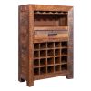 DunaWest 43 Inch Single Drawer 20 Bottle Wine Storage Cabinet with Stemware Hanger, Brown