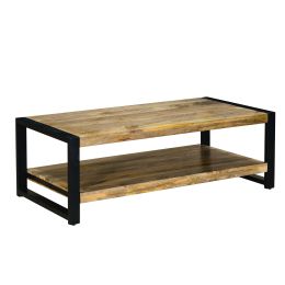 DunaWest 47 Inch Rectangular Industrial Coffee Table with Sled Design Metal Legs, Washed White