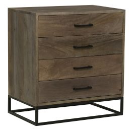 DunaWest Storage Chest with 4 Drawers and Wooden Frame, Gray and Black