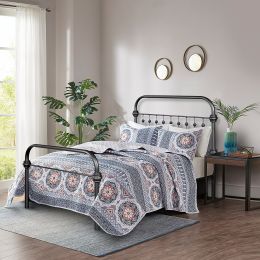 Bed Frame Twin Size Metal Platform Bed , Box Spring Replacement with Headboard Black