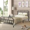 Modern Metal Bed Frame, Mattress Foundation with Upholstered Headboard and Footboard, with Strong Metal Slats Support and 11 Inches Underbed Space, No