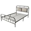 Modern Metal Bed Frame, Mattress Foundation with Upholstered Headboard and Footboard, with Strong Metal Slats Support and 11 Inches Underbed Space, No