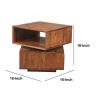 DunaWest 18 Inch Wooden Side Table with Rotatable Cubby and 1 Drawer, Walnut Brown