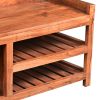 DunaWest Entryway Bench with Wooden Seat and 2 Slatted Shelves, Brown