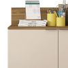 DunaWest 36 Inch Wooden Accent Cabinet with 2 Doors, Brown and Off White