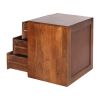 DunaWest 20 Inch Mango Wood Storage Chest, 3 Drawers, Grain Details, Cherry Brown