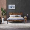 Full Size Metal Platform Bed Frame with Wooden Headboard and Footboard, No Box Spring Needed, Large Under Bed Storage, Easy Assemble