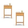 Wood End Table Set Of 2 Farmhouse Bamboo Nightstand With Drawer And X-Side Shelf