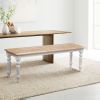 Dunawest Grained Rectangular Wooden Bench with Turned Legs, Natural Brown and White