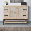 DunaWest Wooden Entryway Cabinet with 2 Doors and Metal Frame, Antique White and Black