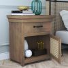 Rustic Nightstand with Drawer and Rattan Design Cabinet,Natural