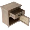Rustic Nightstand with Drawer and Rattan Design Cabinet,Natural