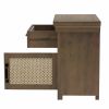 Rustic Nightstand with Drawer and Rattan Design Cabinet,Natural