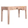 DunaWest 6 Drawer Grained Rustic Mango Wood Home Office Desk with Straight Legs, Weathered Brown