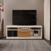 DunaWest 71 Inch TV Media Entertainment Center, 5 Cubbies, 1 Sliding Door, White and Oak