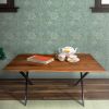 DunaWest Byron 63 Inch Handcrafted Live Edge Acacia Wood Dining Table, X Shaped Metal Legs, Brown and Black