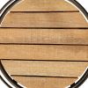 Round Tubular Metal Frame Tray with Plank Style Wooden Base, Brown and Black