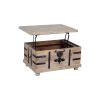 DunaWest Farmhouse Mango Wood Lift Top Storage Coffee Table with Metal Inlays, Brown and Black