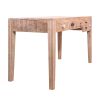 DunaWest 6 Drawer Grained Rustic Mango Wood Home Office Desk with Straight Legs, Weathered Brown