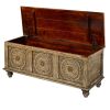 DunaWest Wooden Trunk with Lift Top Storage and Medallion Wood Carving, Distressed Brown