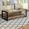 DunaWest 47 Inch Rectangular Industrial Coffee Table with Sled Design Metal Legs, Washed White