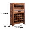 DunaWest 43 Inch Single Drawer 20 Bottle Wine Storage Cabinet with Stemware Hanger, Brown