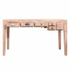 DunaWest 6 Drawer Grained Rustic Mango Wood Home Office Desk with Straight Legs, Weathered Brown